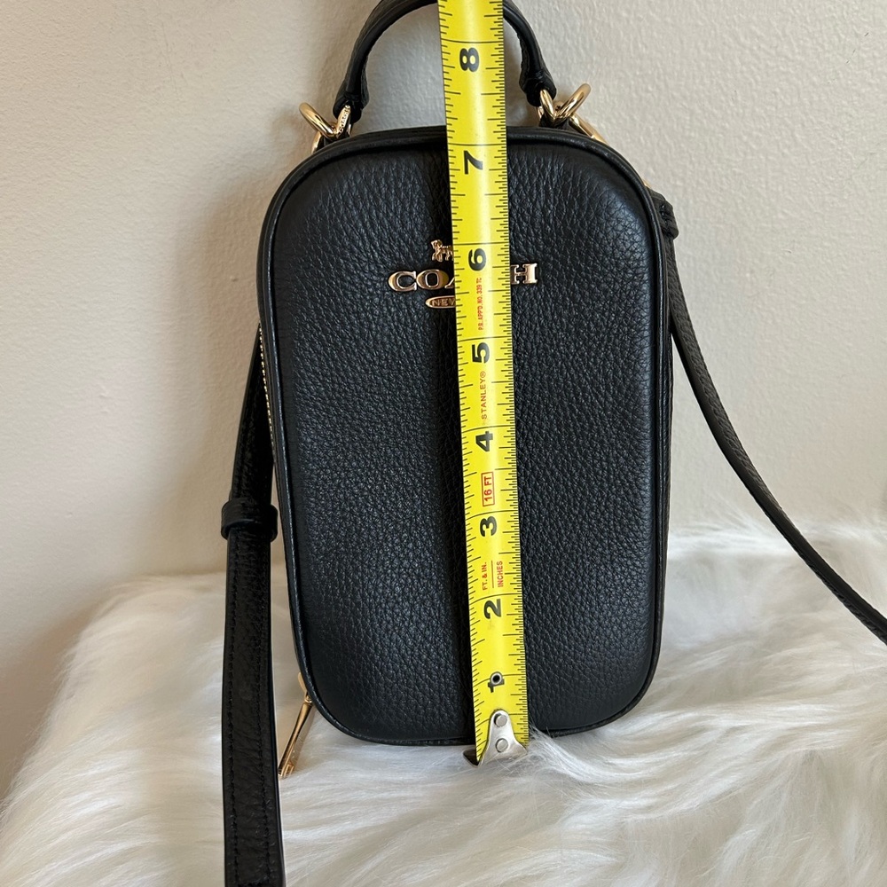 Coach Eva Phone Crossbody Black Pebbled Leather Bag Excellent - Picture 8 of 8